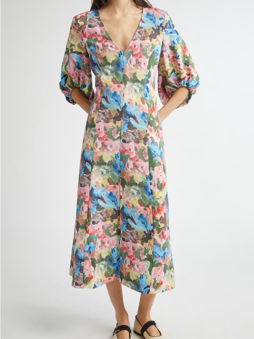 STINE GOYA Multicolor Floral Midi Dress in Pink, Blue & Green